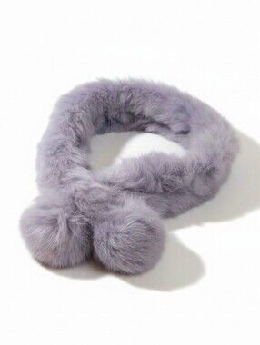 Plush Lavender Rabbit Fur Scarf with Pom-Poms